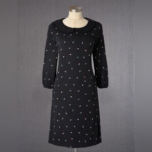 Boden Black Peter Pan Collar Leaf Print 3/4 Sleeve Shift Dress Size 2 Regular